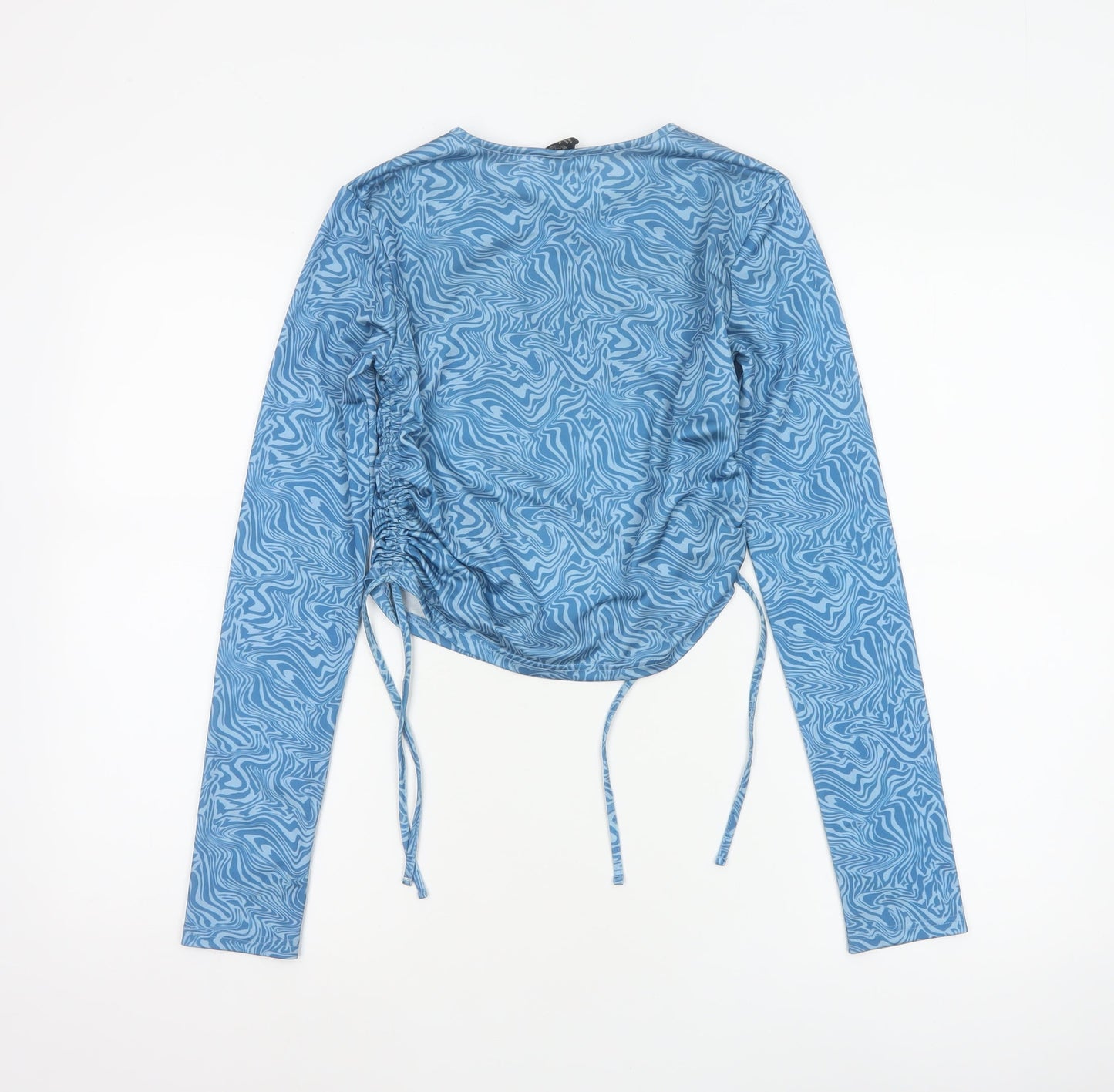 Urban Outfitters Women Blue S Cropped Ruched Long Sleeve Blouse