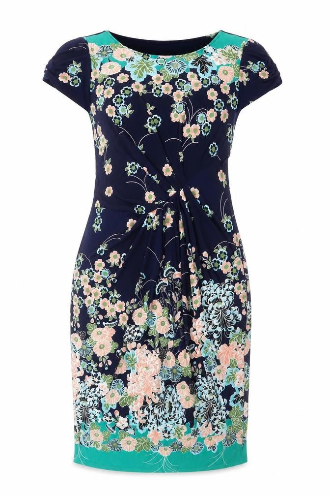 Marks & Spencer Women Multicoloured Floral Ruched Knee Dress UK 16