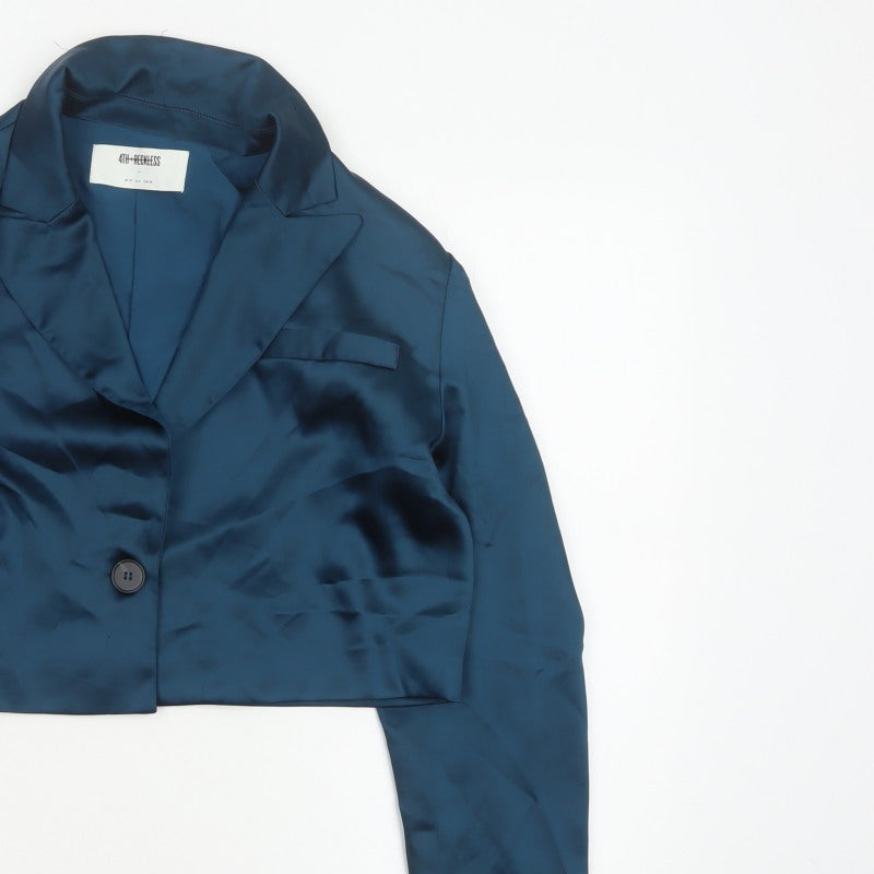 4th Reckless Women’s Blue UK 10 Cropped Satin Blazer One Button
