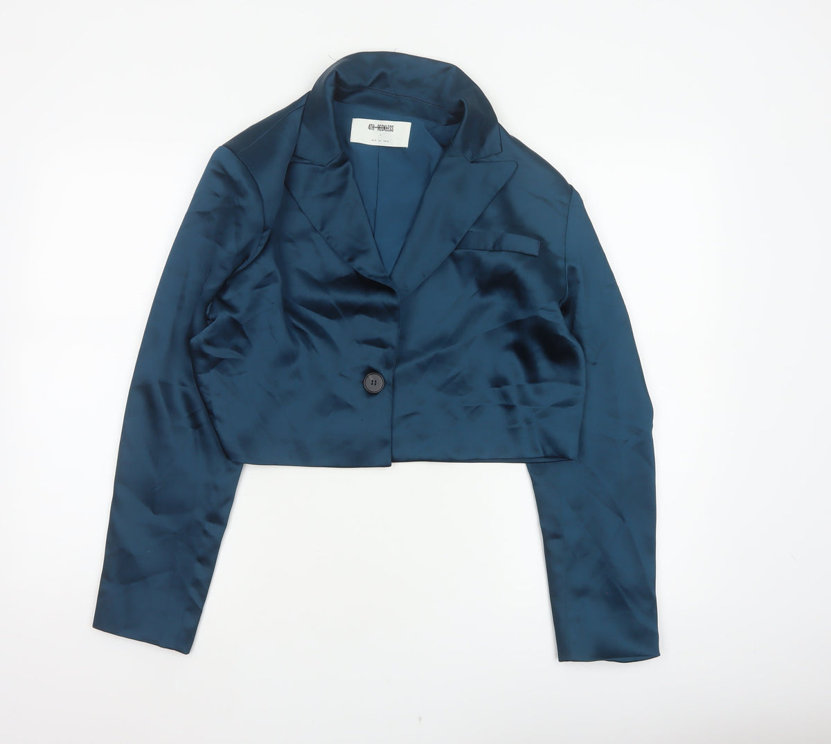 4th Reckless Women’s Blue UK 10 Cropped Satin Blazer One Button
