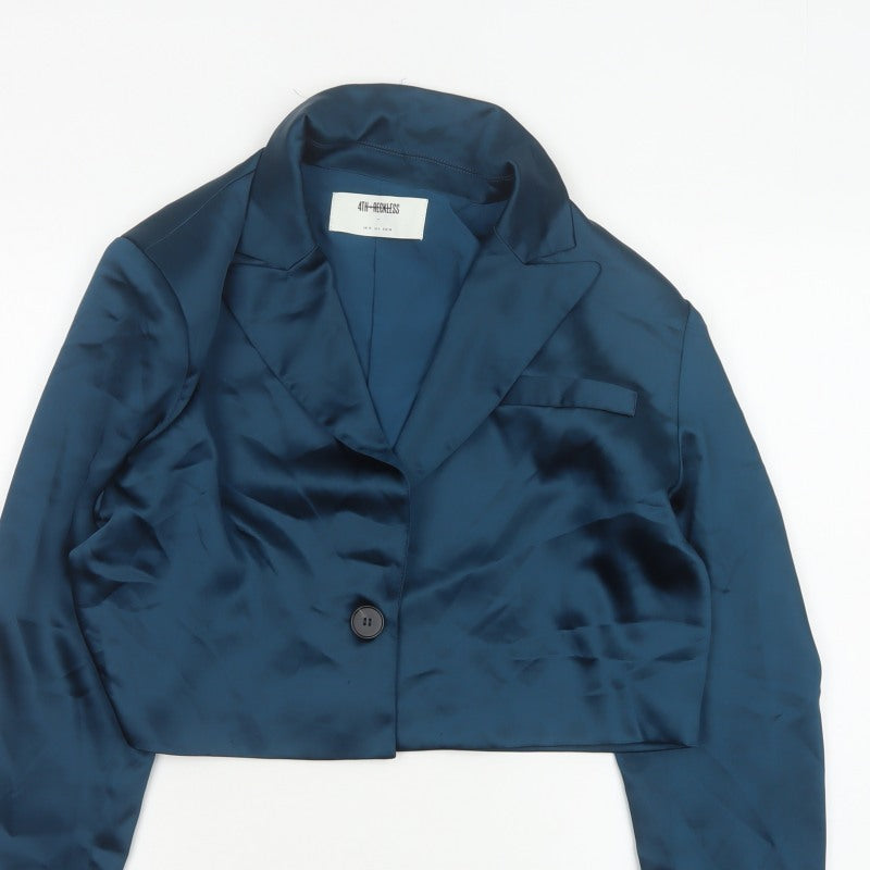 4th Reckless Women’s Blue UK 10 Cropped Satin Blazer One Button