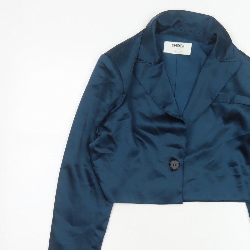 4th Reckless Women’s Blue UK 10 Cropped Satin Blazer One Button