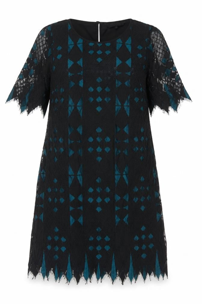 Principles Ben de Lisi Women Black Teal UK 14 Lace Shift Party Dress