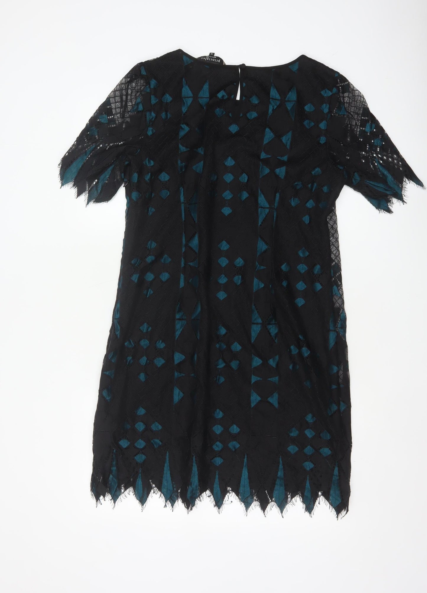 Principles Ben de Lisi Women Black Teal UK 14 Lace Shift Party Dress