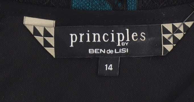 Principles Ben de Lisi Women Black Teal UK 14 Lace Shift Party Dress