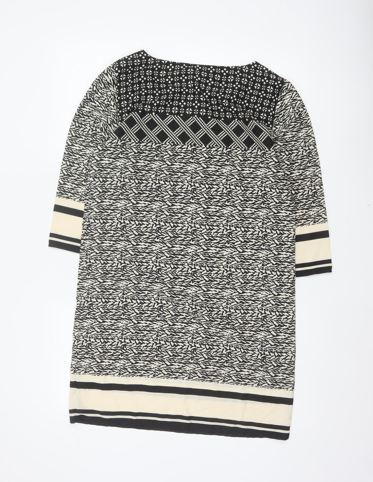 Vero Moda Women Black Ivory Geometric Shift Dress Size S Long Sleeve