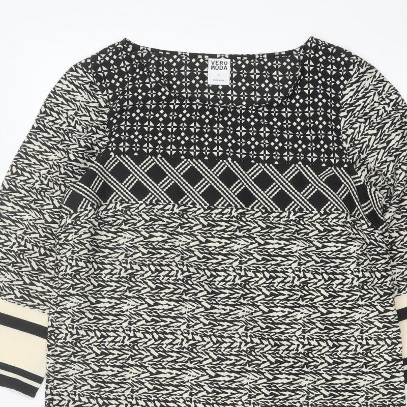 Vero Moda Women Black Ivory Geometric Shift Dress Size S Long Sleeve