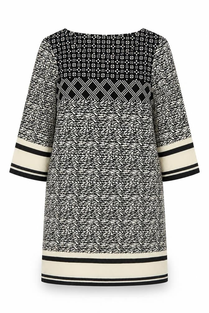 Vero Moda Women Black Ivory Geometric Shift Dress Size S Long Sleeve