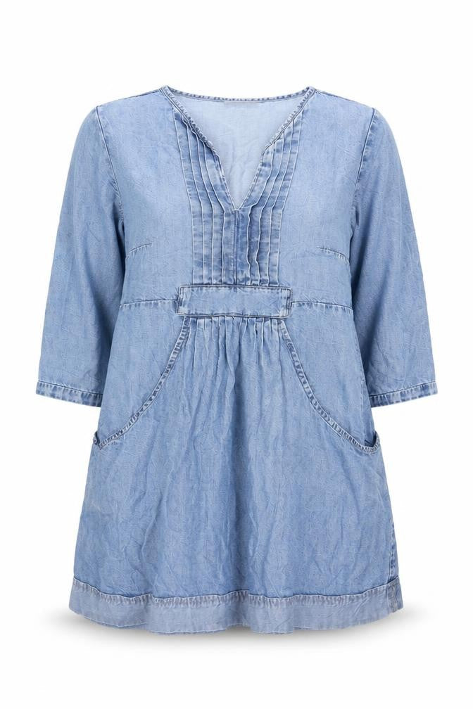 Whistles Women Blue UK 12 Lyocell Denim Shift Dress V-Neck Pockets