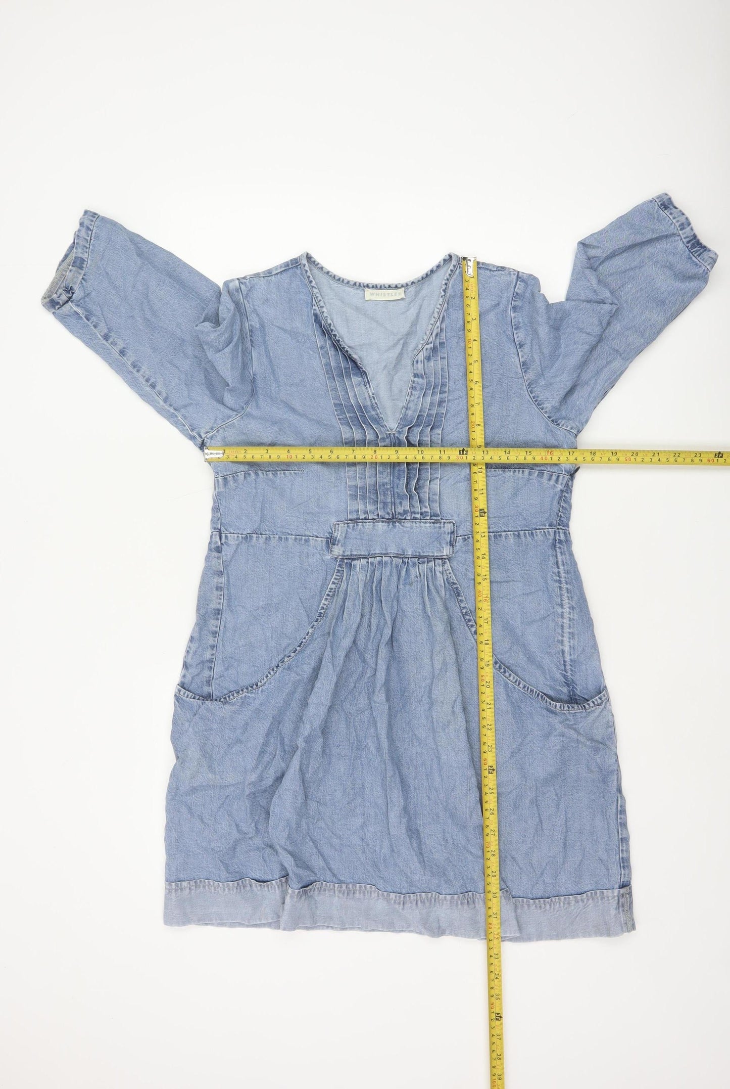 Whistles Women Blue UK 12 Lyocell Denim Shift Dress V-Neck Pockets