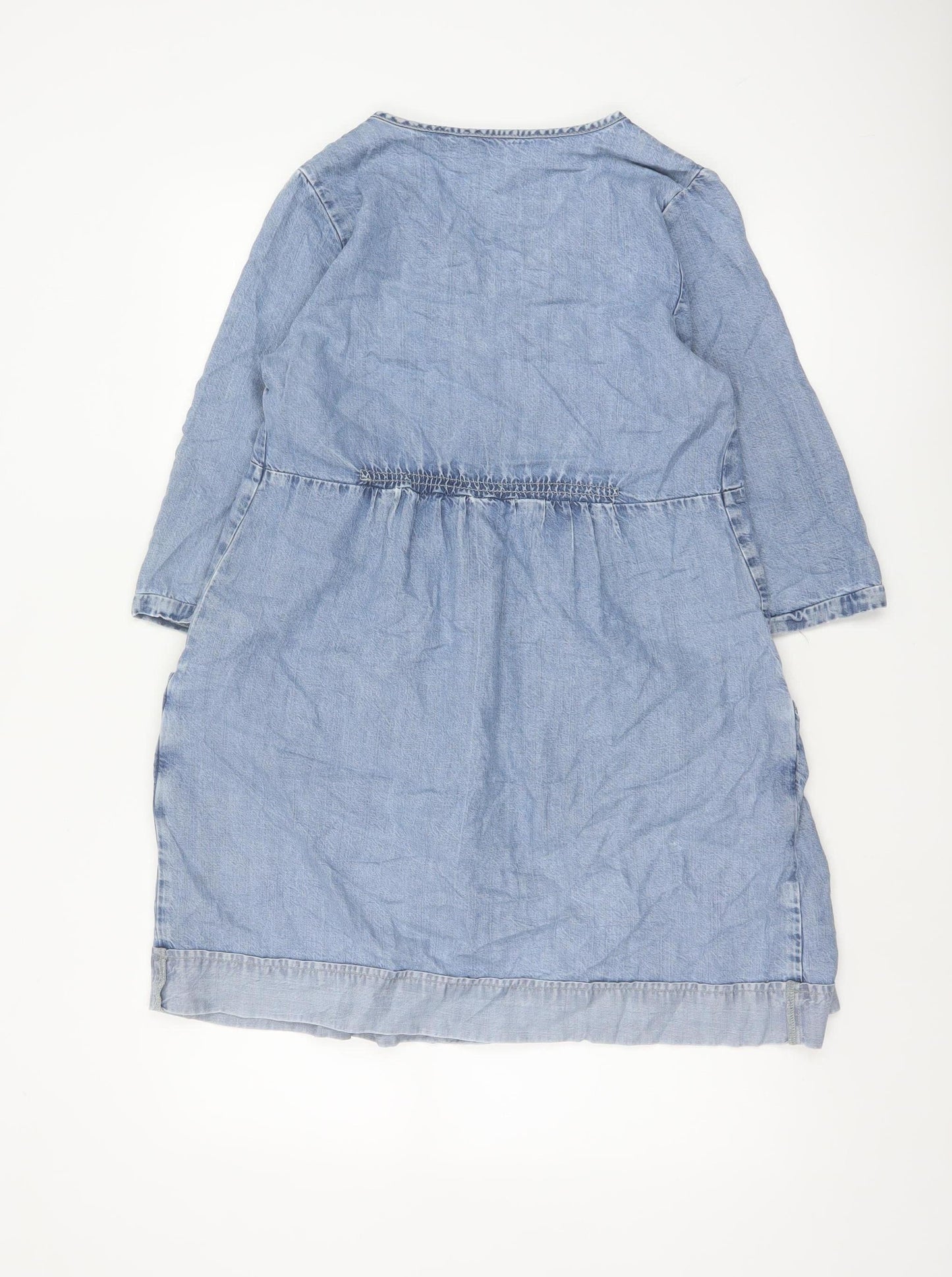 Whistles Women Blue UK 12 Lyocell Denim Shift Dress V-Neck Pockets