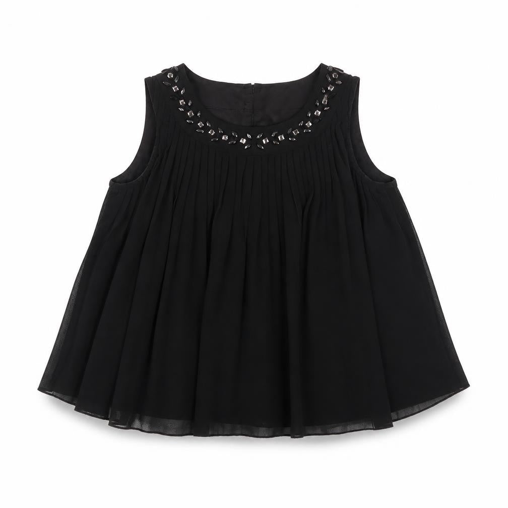 Baker by Ted Baker Girls Black 2-3 Years Pleated Rhinestone Blouse