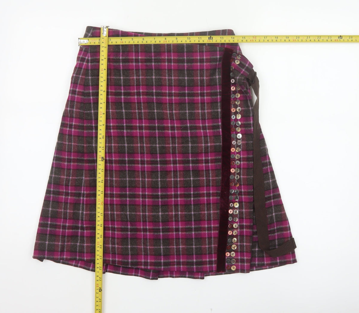 Whistles Women’s Purple Plaid Wool Wrap Knee Length Skirt UK 8