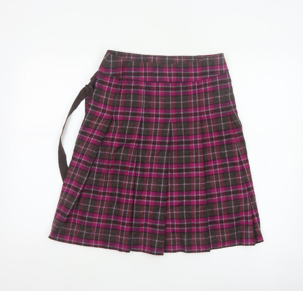 Whistles Women’s Purple Plaid Wool Wrap Knee Length Skirt UK 8