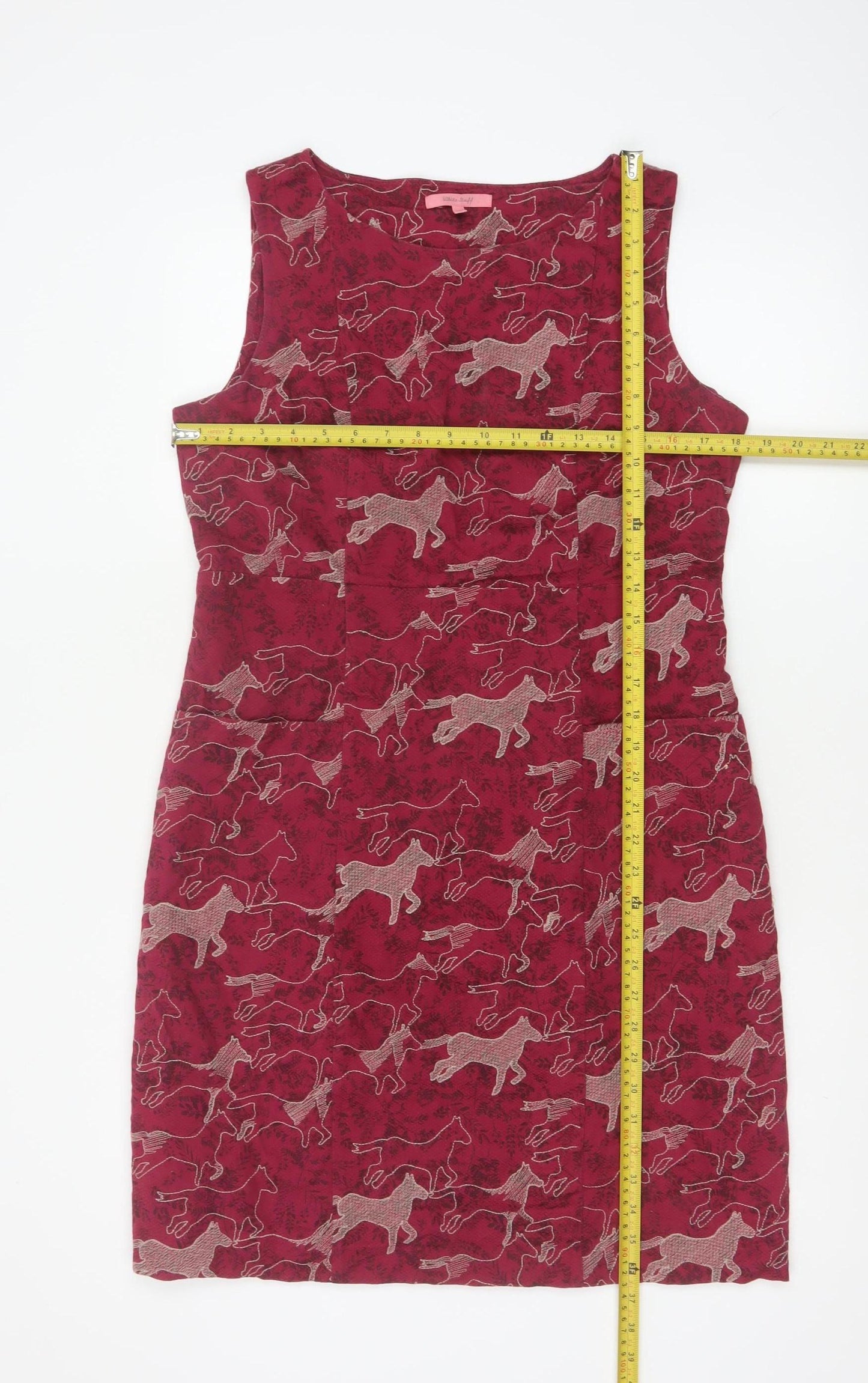 White Stuff Women Red Horse Print Cotton Sleeveless Sheath Dress UK 14