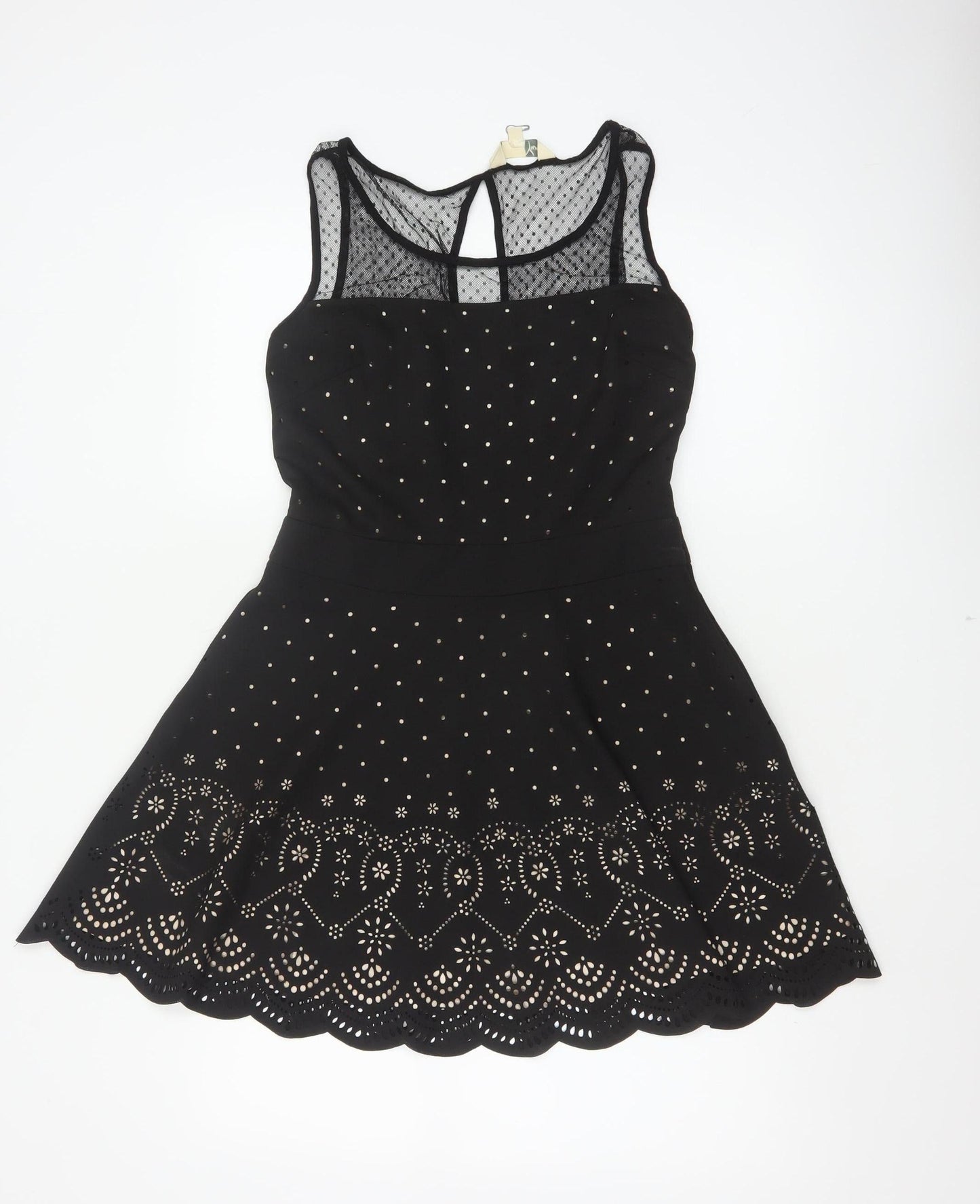 Yumi Women Black UK 8 Fit & Flare Polka Dot Mesh Party Dress