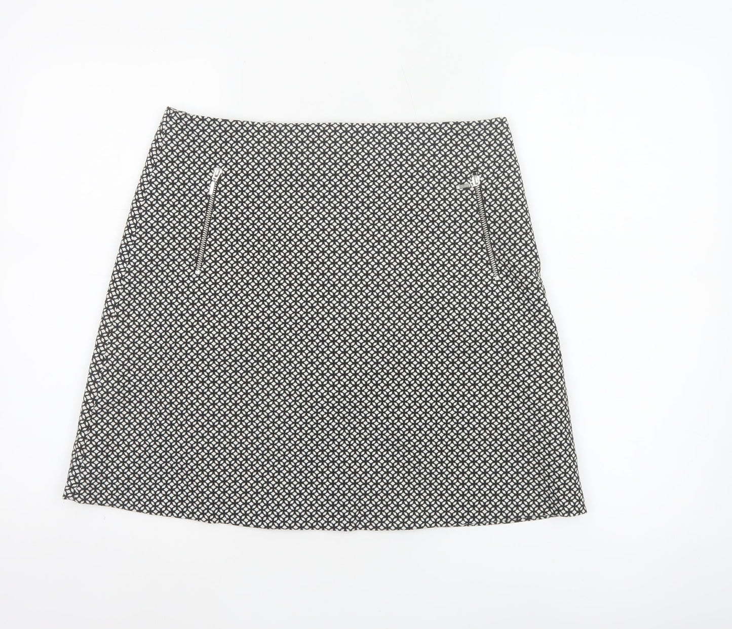Wallis Women Black White Geometric A-Line Knee Length Skirt UK 12 Zip