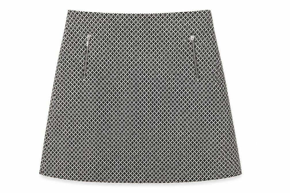Wallis Women Black White Geometric A-Line Knee Length Skirt UK 12 Zip