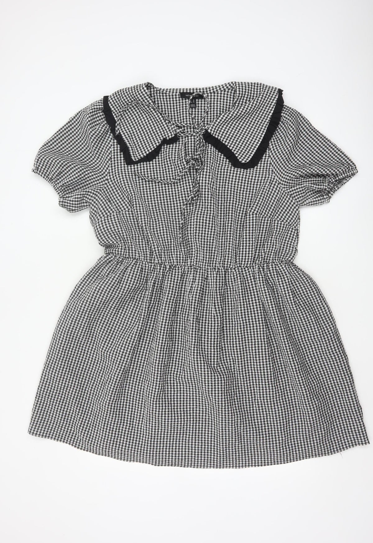 New Look Women’s Black White Gingham Fit & Flare Dress UK 18