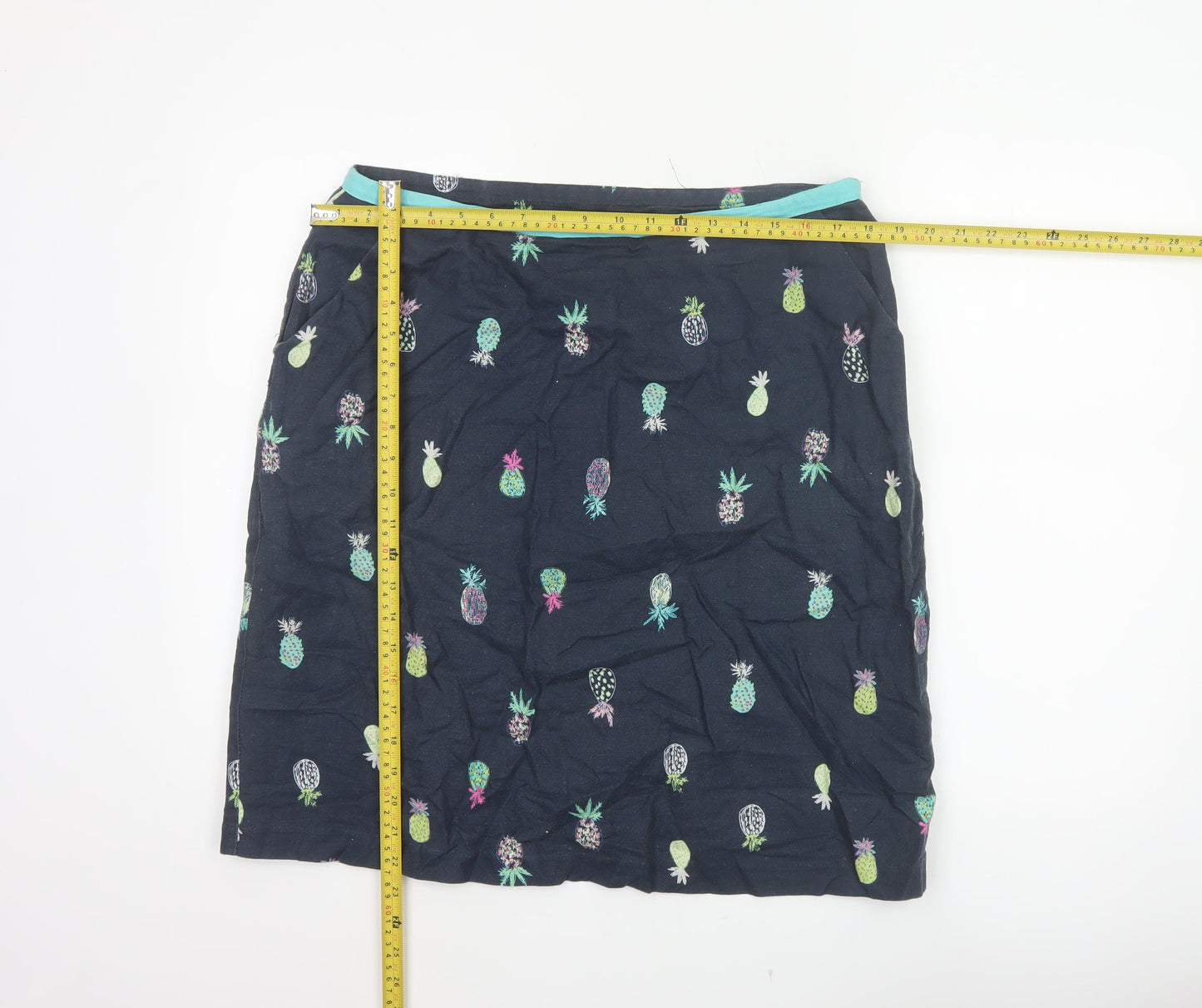 Laura Ashley Women Black Pineapple Print Linen Mini Straight Skirt UK 14
