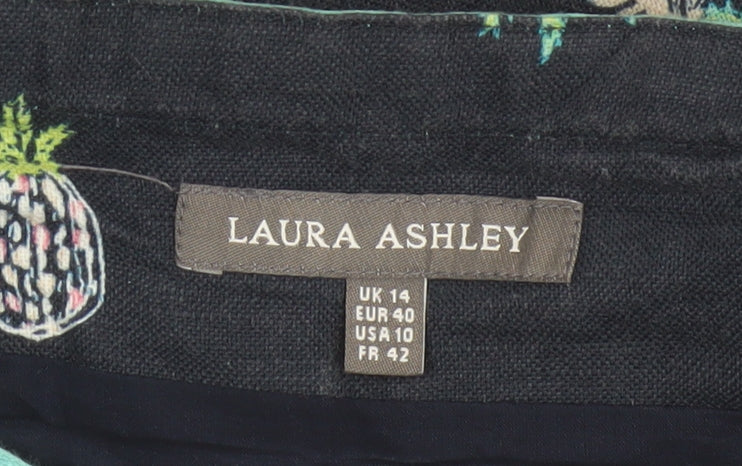 Laura Ashley Women Black Pineapple Print Linen Mini Straight Skirt UK 14
