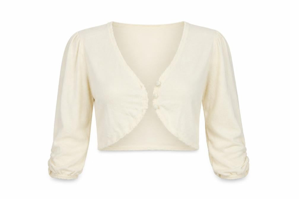 Laura Ashley Women Ivory UK 12 Cropped Button Cardigan Puff Sleeves