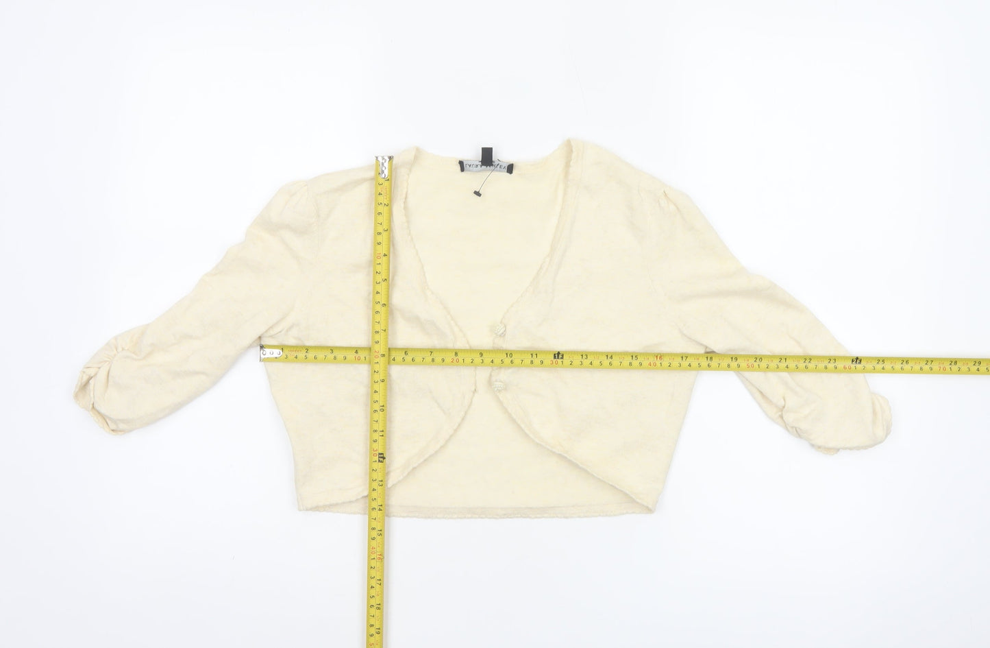 Laura Ashley Women Ivory UK 12 Cropped Button Cardigan Puff Sleeves