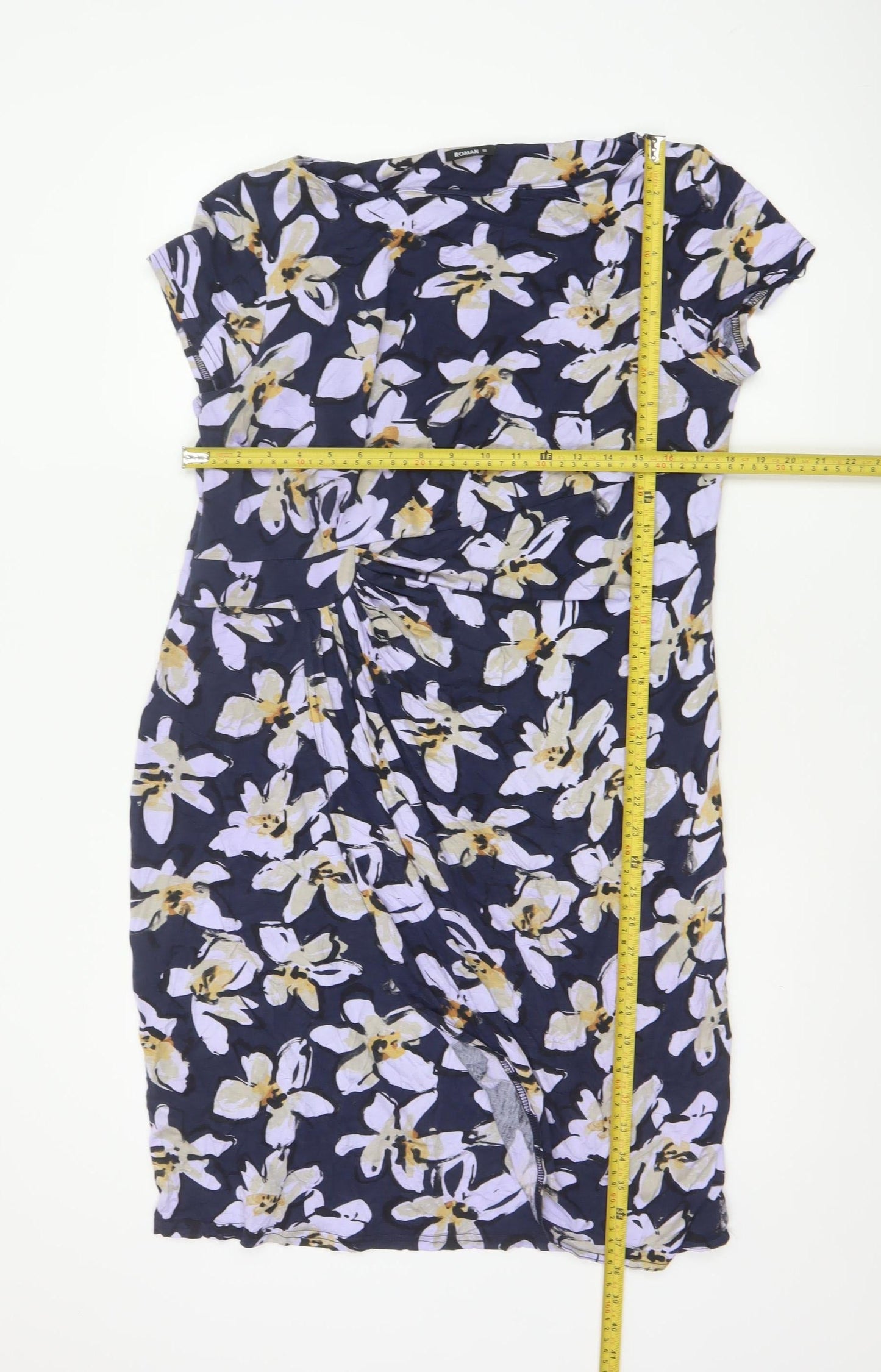 Roman Women’s Blue Floral Ruched Bodycon Knee Length Dress Size 18