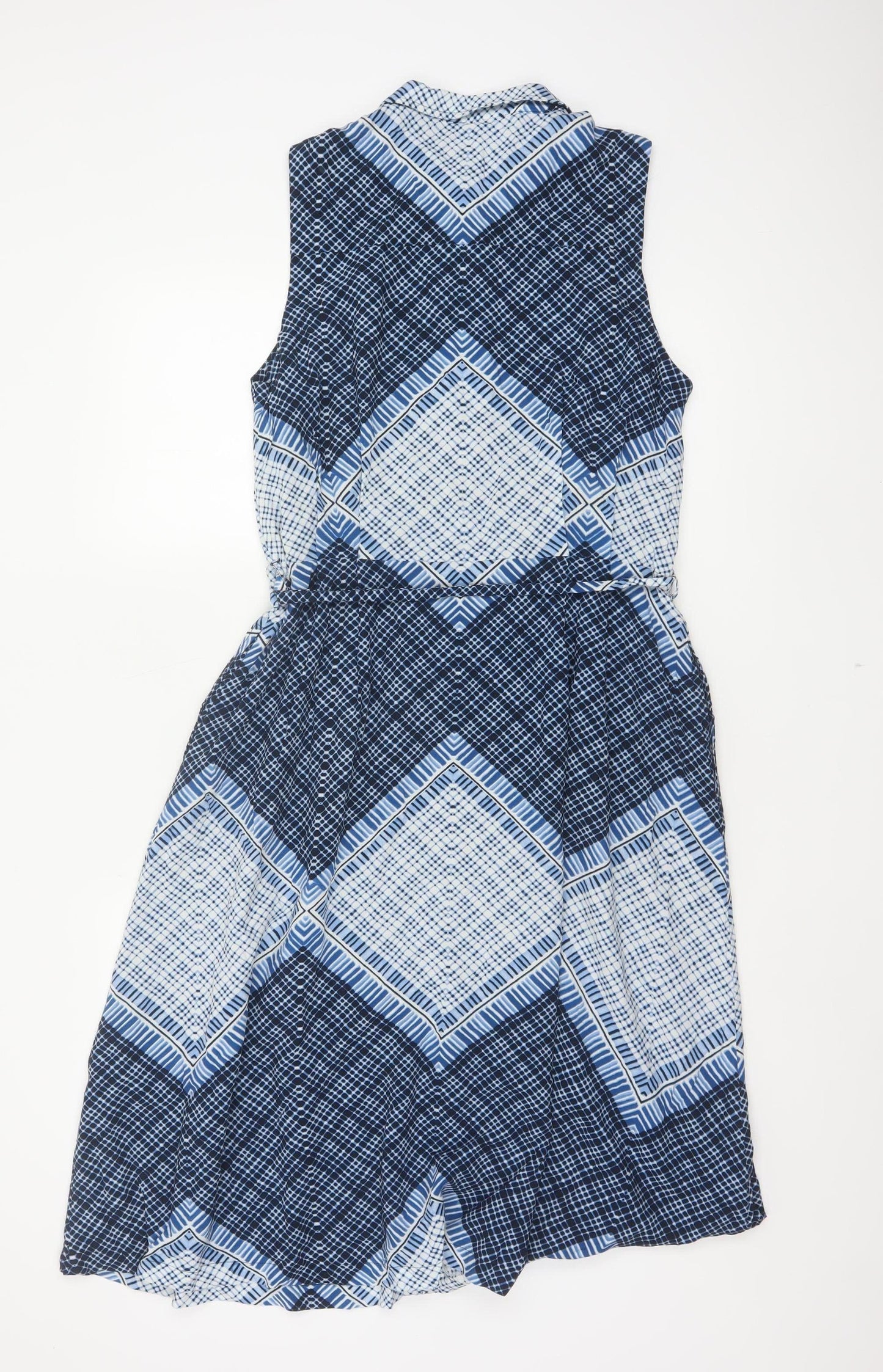 Laura Ashley Women Blue UK 14 Sleeveless Belted Shirt Midi Dress