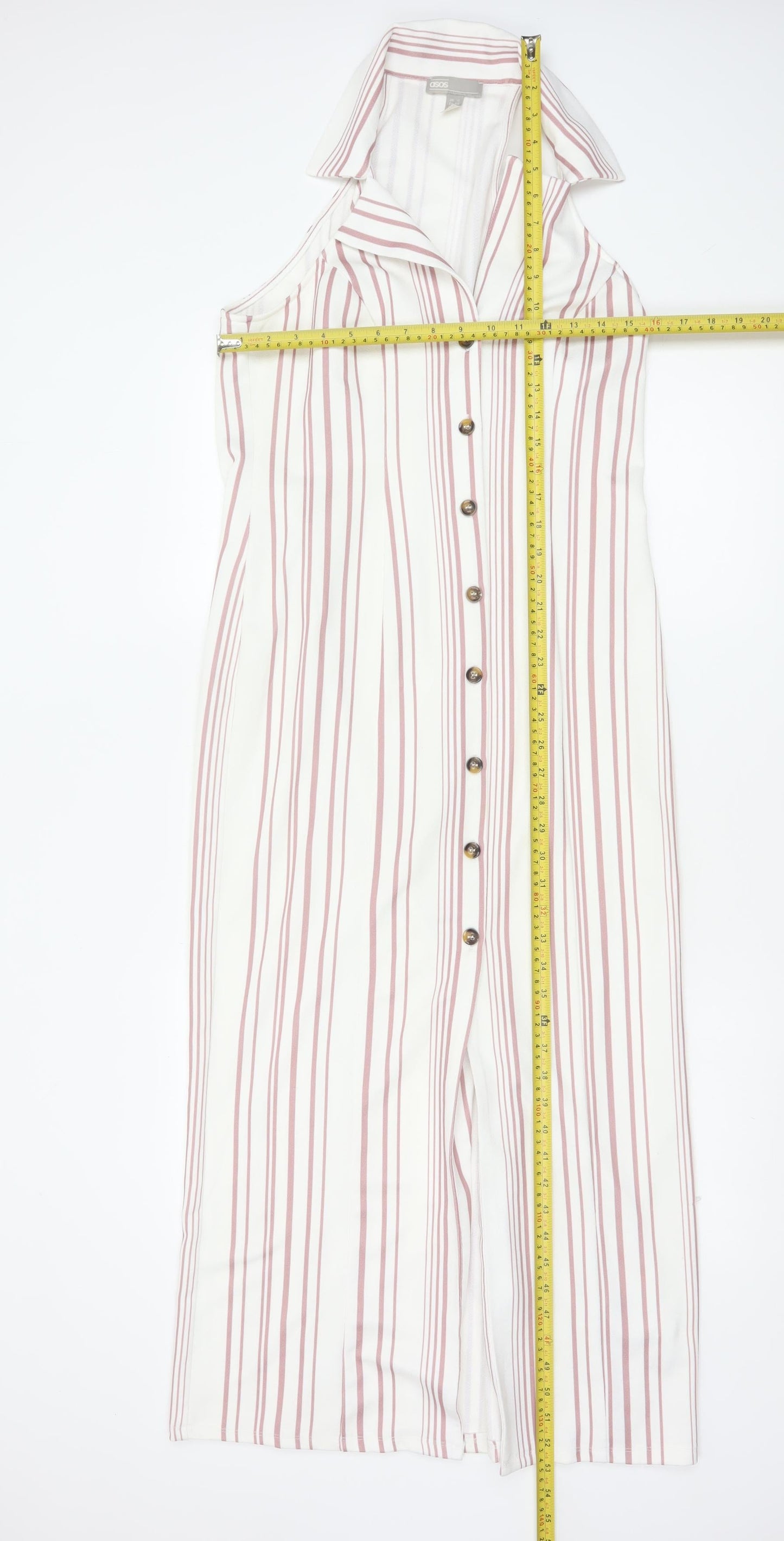 ASOS Women White Pink Striped UK 12 Maxi Sleeveless Shirt Dress