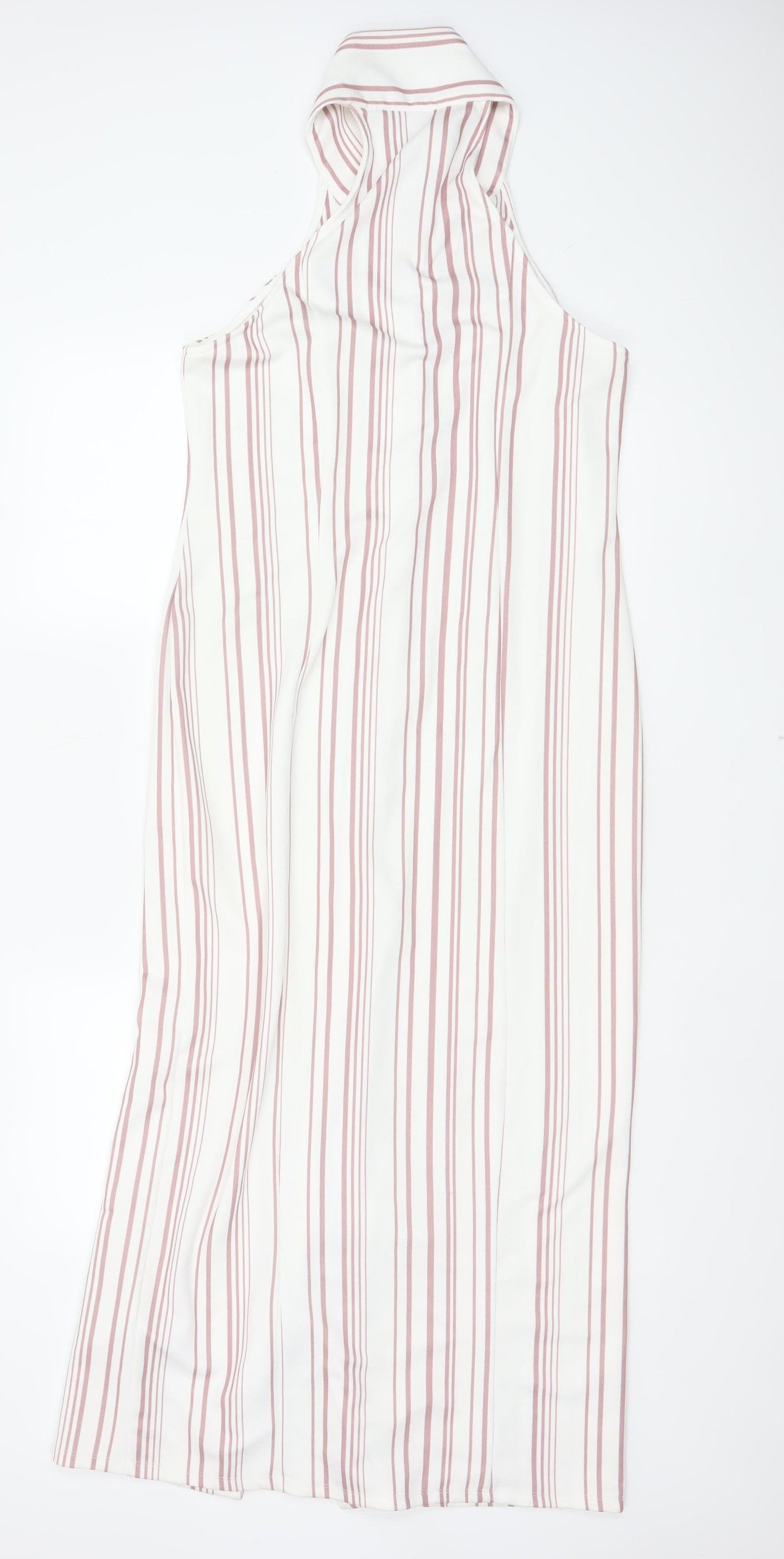 ASOS Women White Pink Striped UK 12 Maxi Sleeveless Shirt Dress