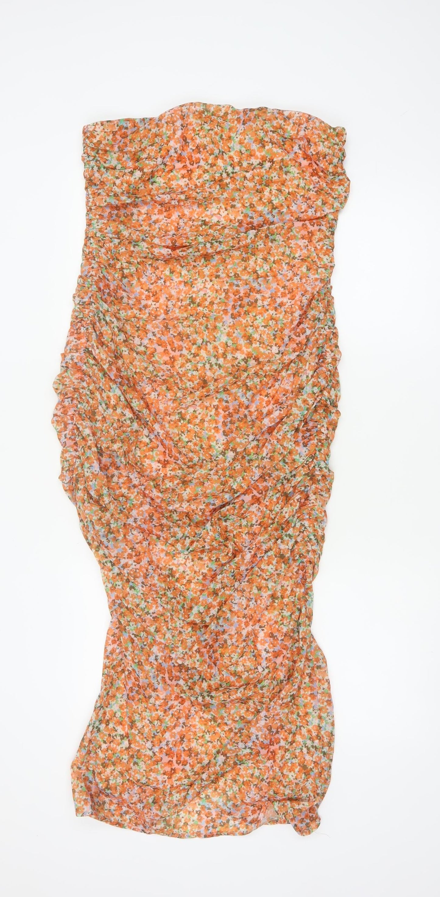 Pretty Lavish Women Multicoloured UK 10 Strapless Ruched Floral Midi Dress
