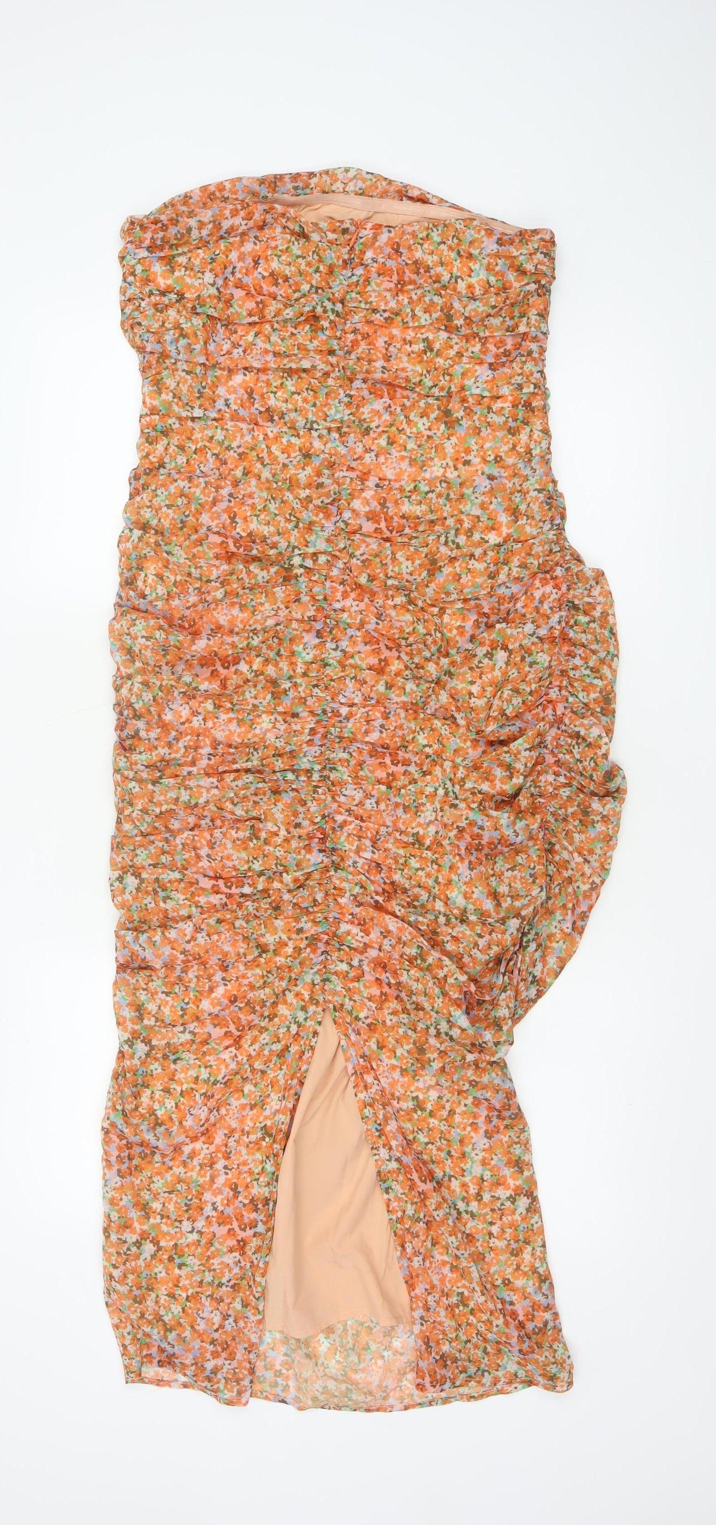 Pretty Lavish Women Multicoloured UK 10 Strapless Ruched Floral Midi Dress