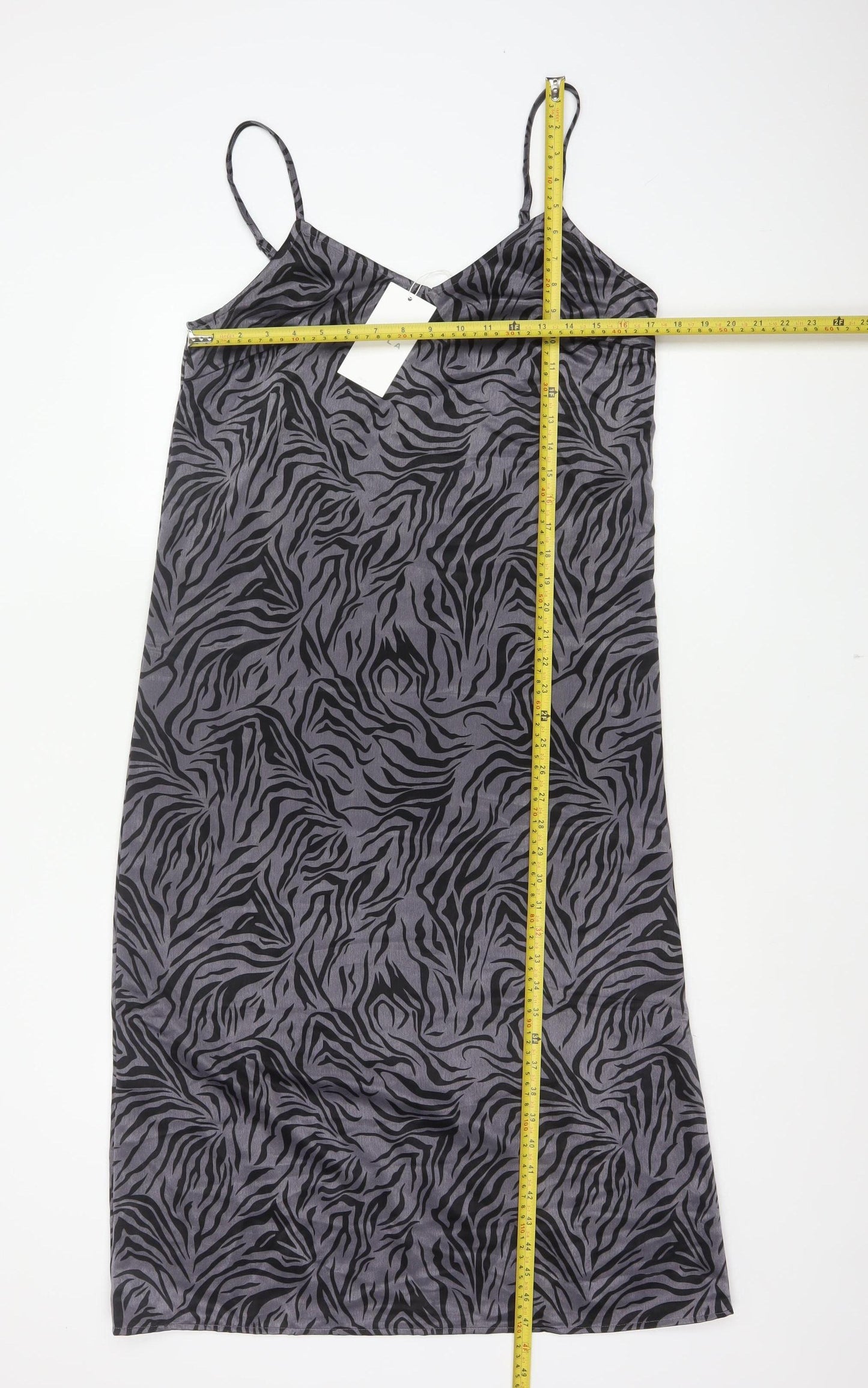 VILA Women Grey Zebra Print Size 10 Knee Length Slip Dress