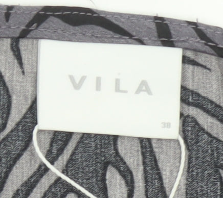 VILA Women Grey Zebra Print Size 10 Knee Length Slip Dress