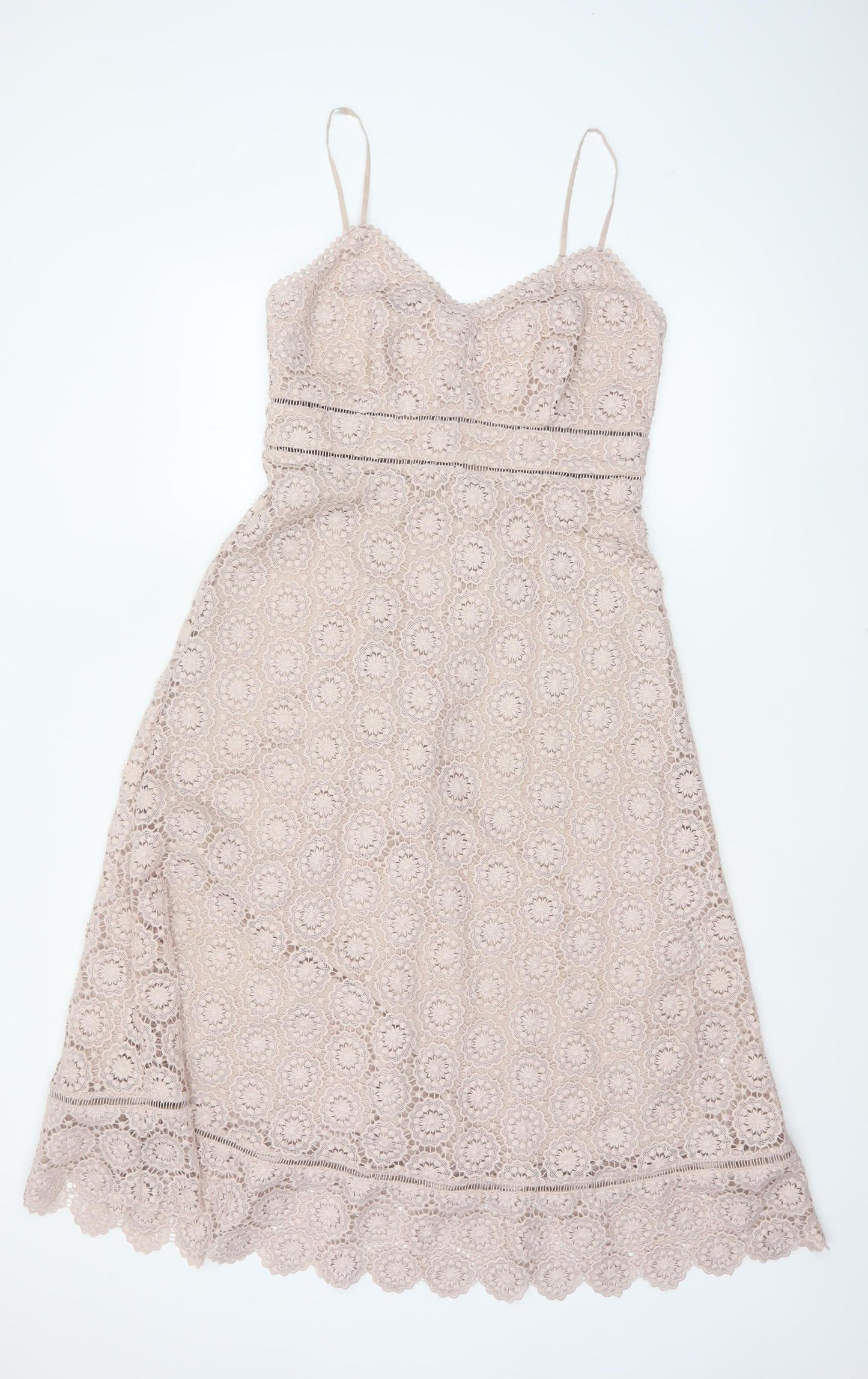 Marks and Spencer Women Beige UK 10 Lace A-Line Midi Party Dress