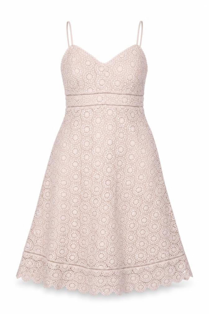 Marks & Spencer Women Beige UK 10 Lace A-Line Midi Party Dress