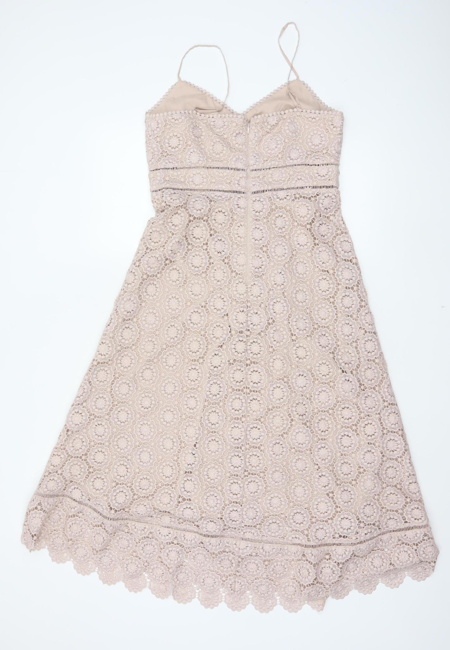 Marks and Spencer Women Beige UK 10 Lace A-Line Midi Party Dress