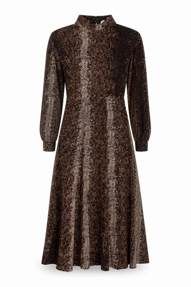 H&M Women Brown Snake Print Fit & Flare High Neck Midi Dress UK S