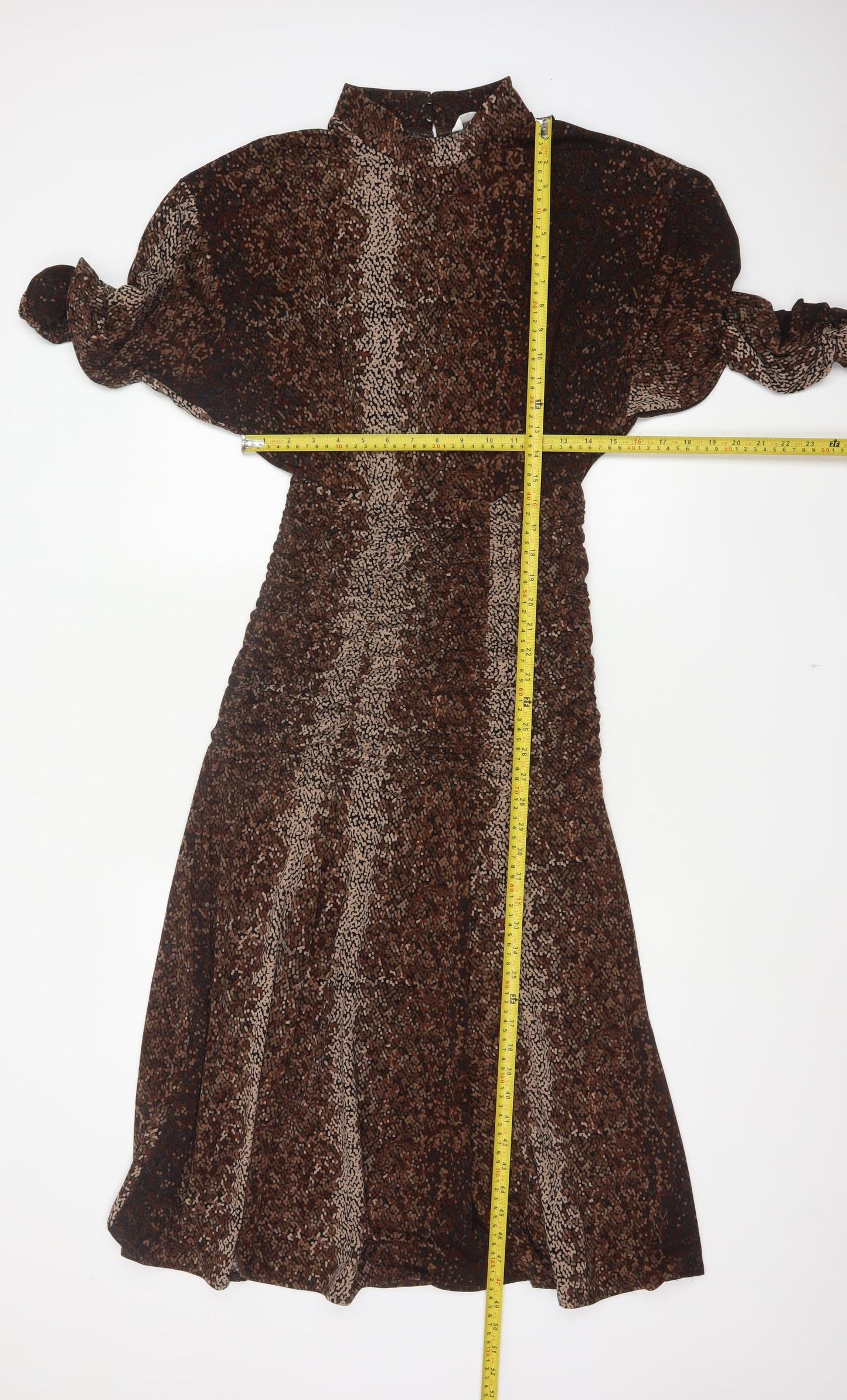 H&M Women Brown Snake Print Fit & Flare High Neck Midi Dress UK S
