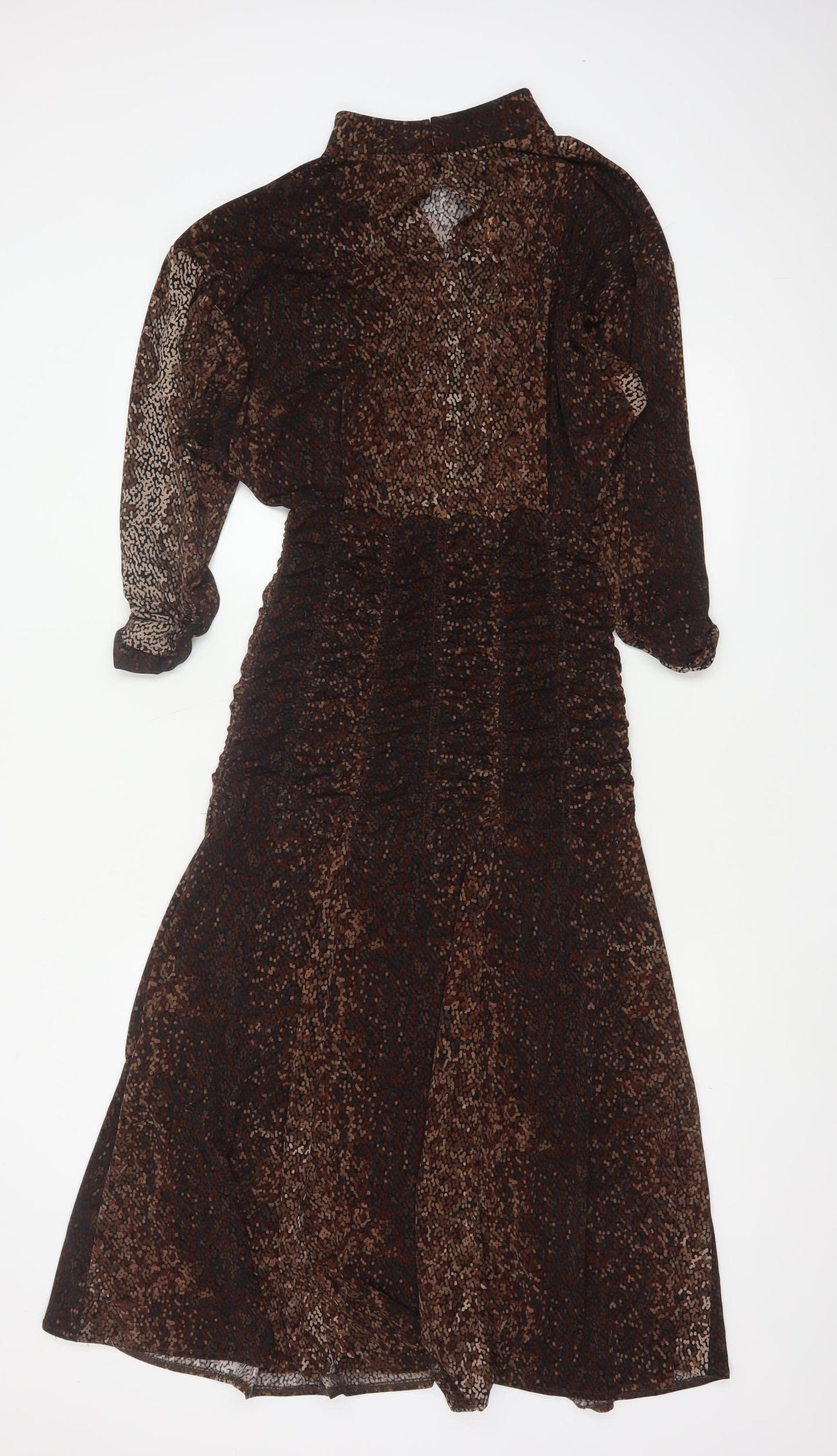 H&M Women Brown Snake Print Fit & Flare High Neck Midi Dress UK S