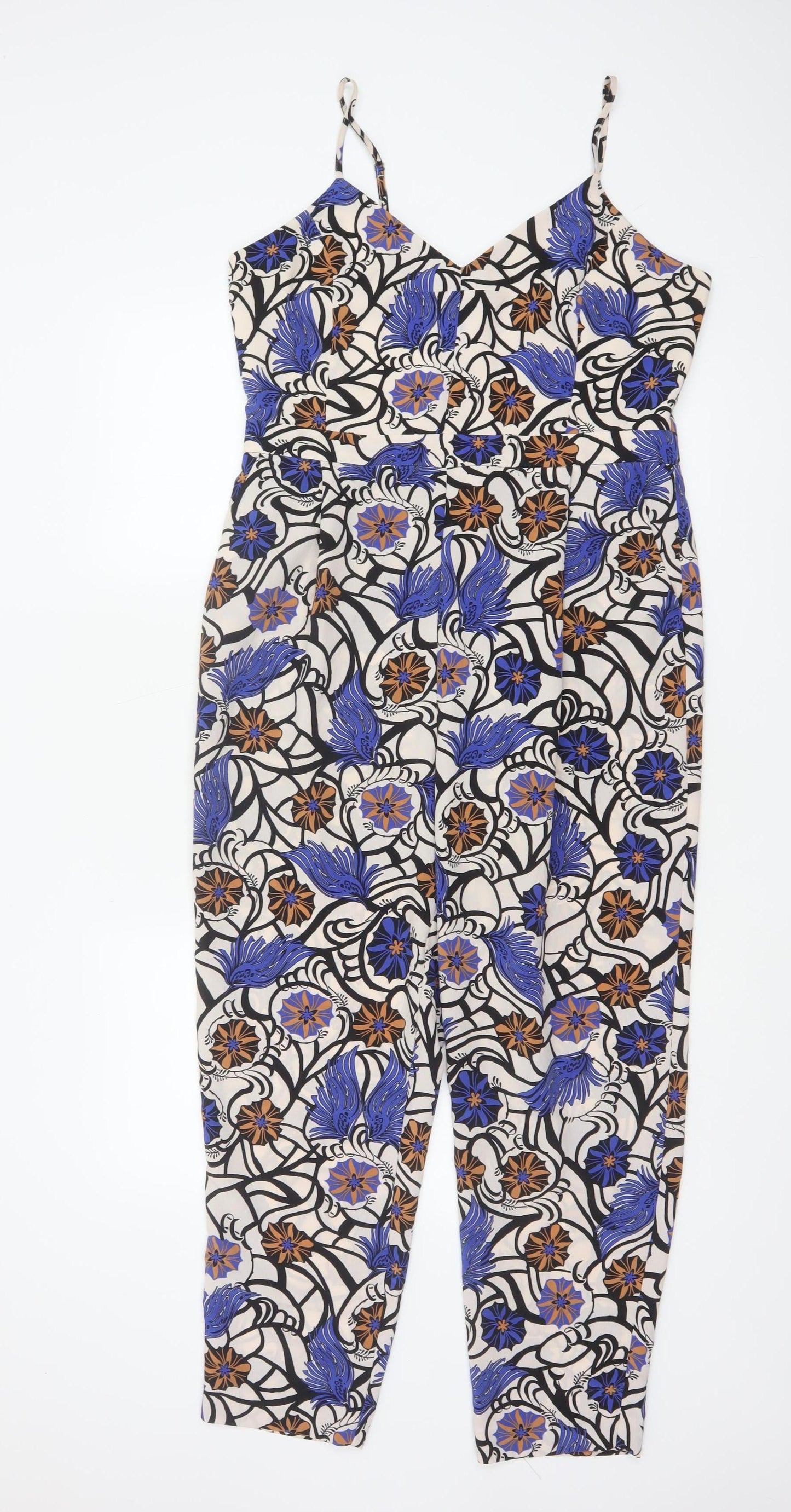 River Island Women’s Multicoloured Floral Jumpsuit UK 14 V-Neck