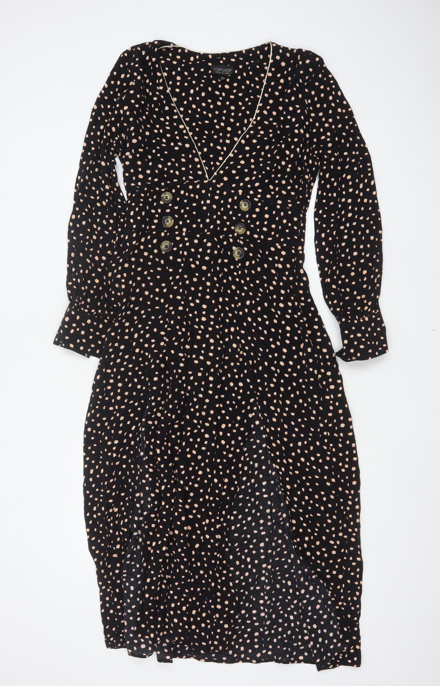 Topshop Women Black Animal Print Long Fit & Flare Dress UK 10