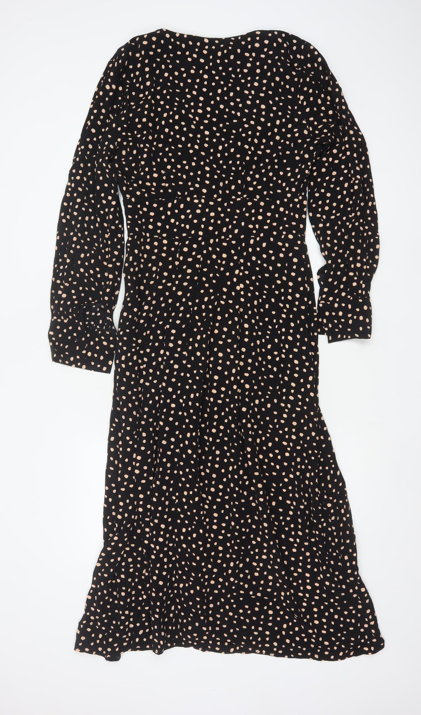 Topshop Women Black Animal Print Long Fit & Flare Dress UK 10