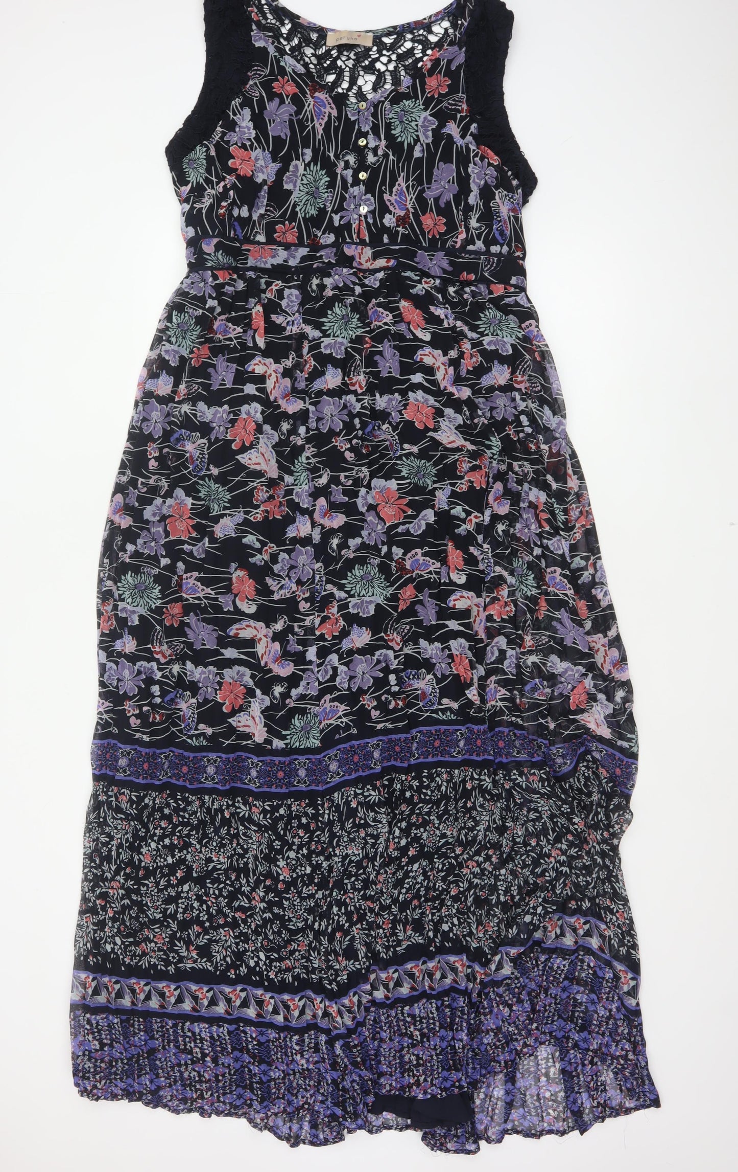 M&S Women Black Floral Maxi Dress UK 18 Sleeveless Lace Boho