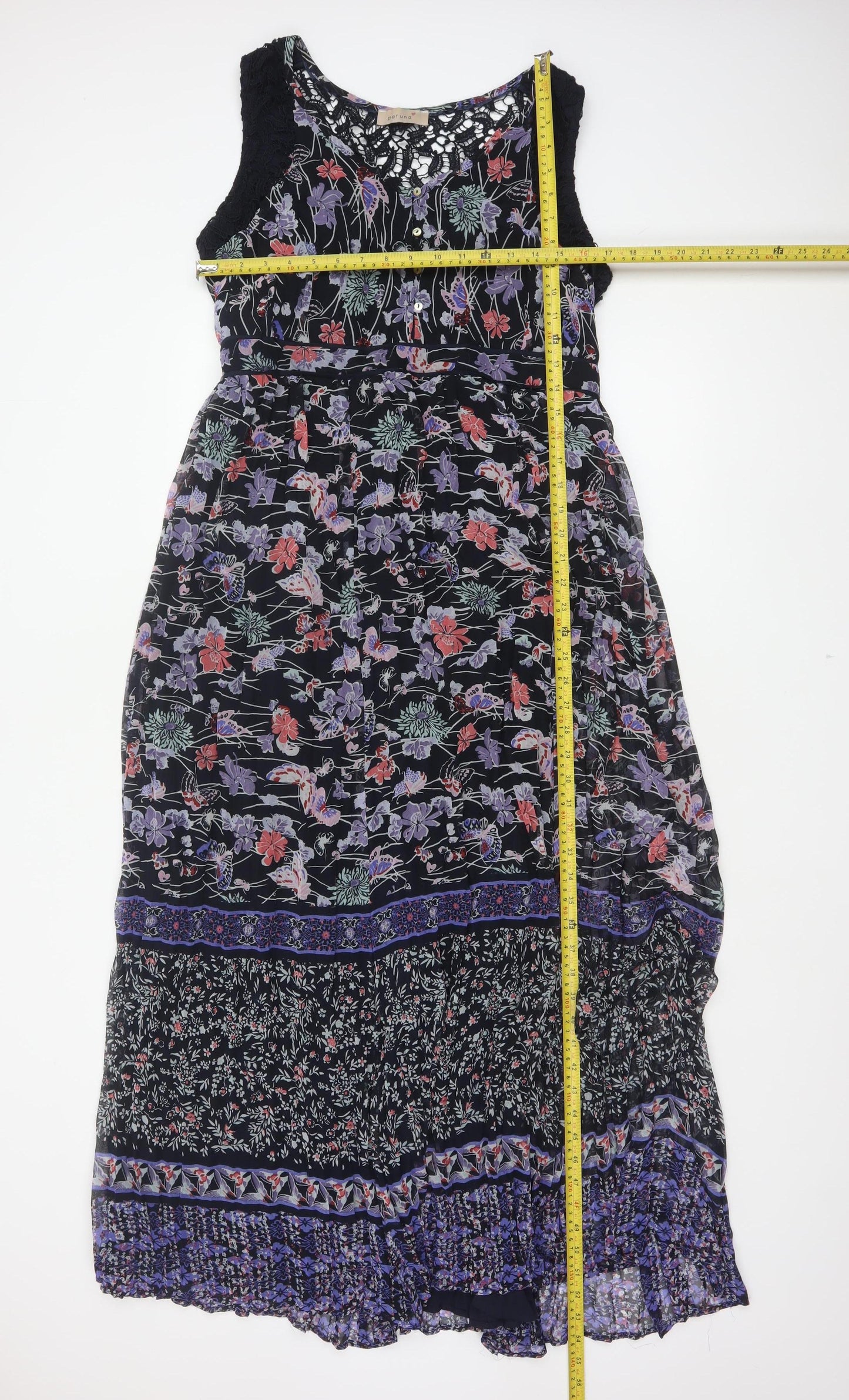 M&S Women Black Floral Maxi Dress UK 18 Sleeveless Lace Boho