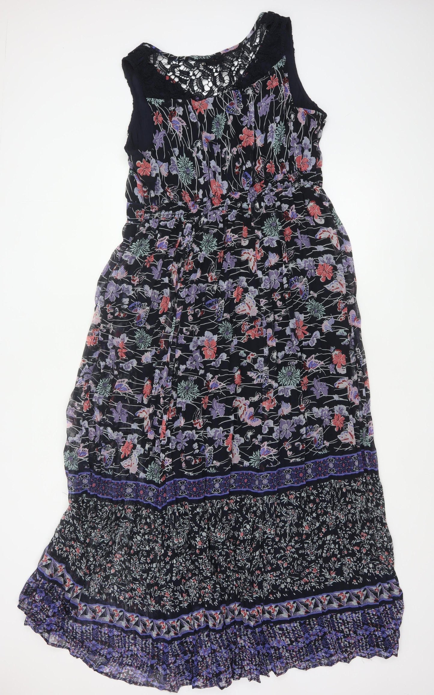 M&S Women Black Floral Maxi Dress UK 18 Sleeveless Lace Boho