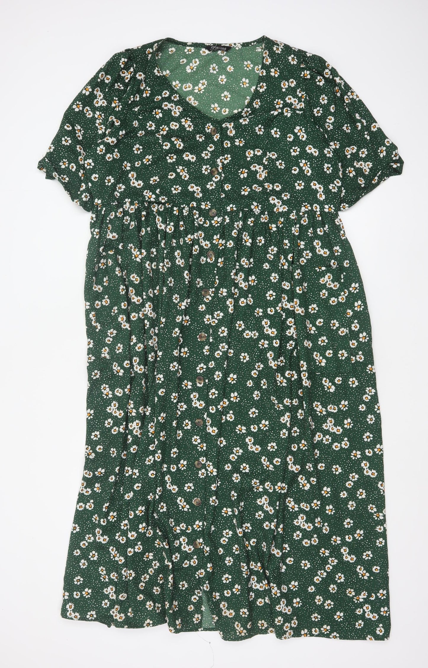 Yours Women Green Floral UK 18 Midi Fit & Flare Button Dress