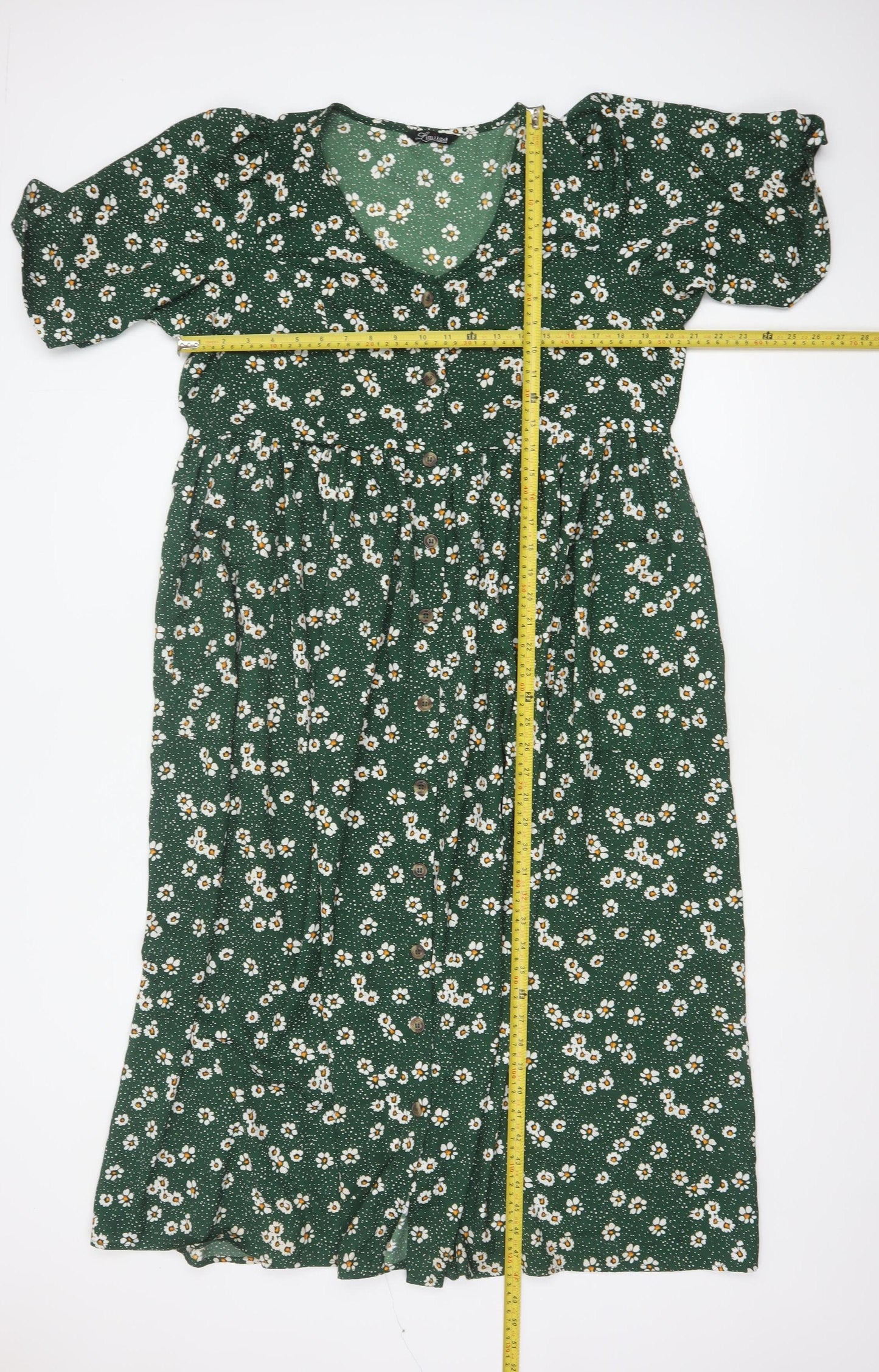 Yours Women Green Floral UK 18 Midi Fit & Flare Button Dress