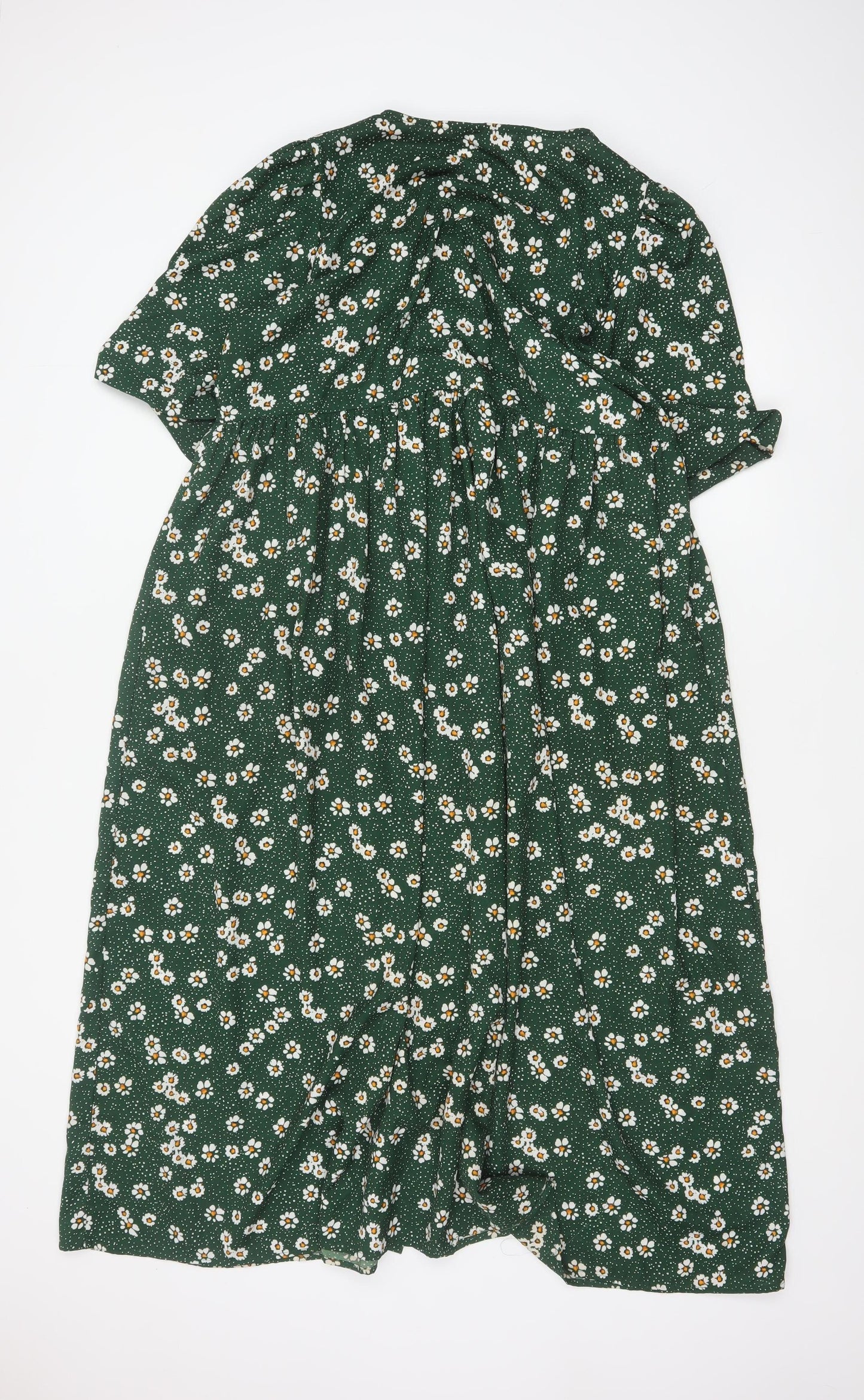 Yours Women Green Floral UK 18 Midi Fit & Flare Button Dress